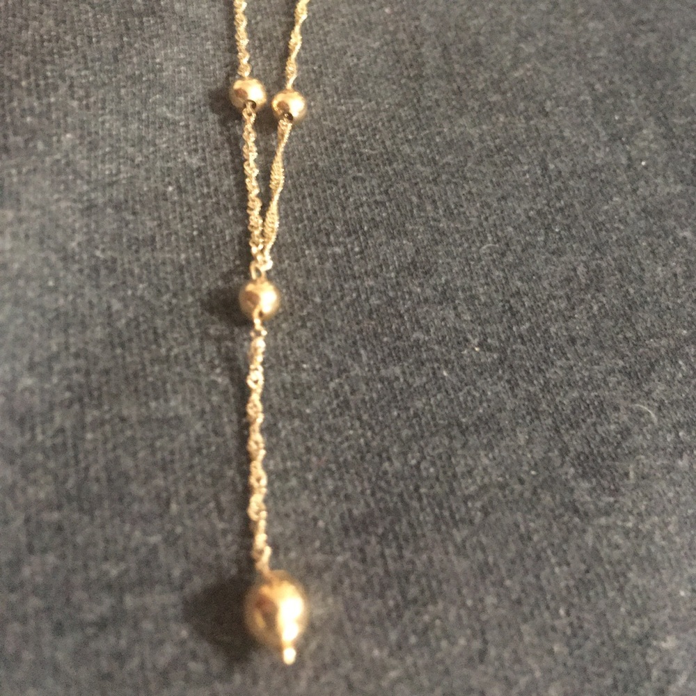 Preloved Solid 10K Lariat Necklace with Gold Stationed Beads - Picture 2 of 7